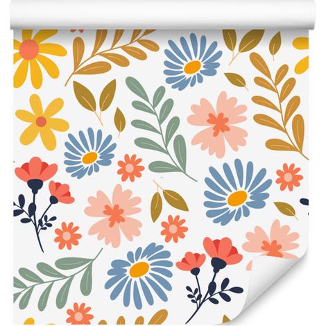 Carta da parati con fiori bianchi, crema e grigio chiaro per soggiorno e camera da letto 50x1000 cm (1/5)