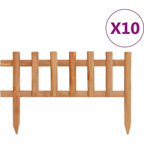 Lot de 10 bordures de pelouse en bois 4,4 m, pin massif flexible, bordures de jardin pour parterres de fleurs et pelouse, orange et marron (1/5)
