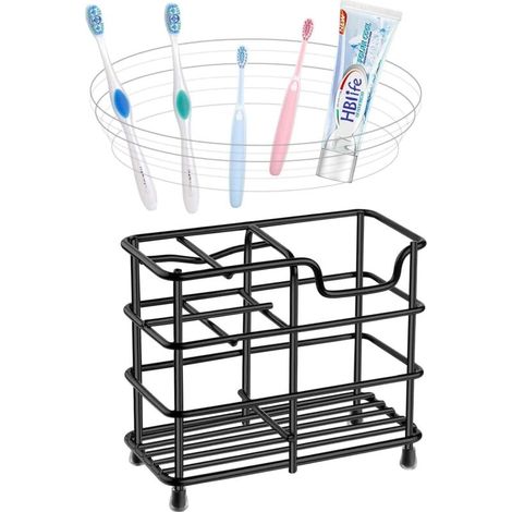 Soporte para cepillos de dientes de acero inoxidable negro, ventilado, antimoho, pequeño, para el baño. (1/4)