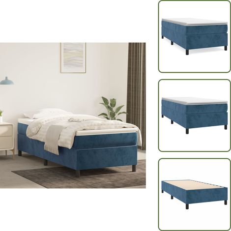 Cadre de lit sans matelas bleu foncé 90x190 cm velours - Cadre De Lit - Lit Double - Lit Velours - Lit Bleu - Literie (1/5)
