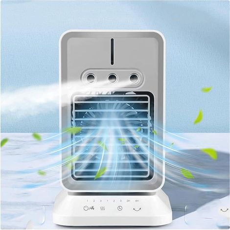 Climatiseur mobile sans évacuation, 3 vitesses de vent, 3 modes de brumisation, mini climatiseur portable, minuterie 2/4 heures, oscillation à 120°, adapté pour la chambre, la maison et le bureau
