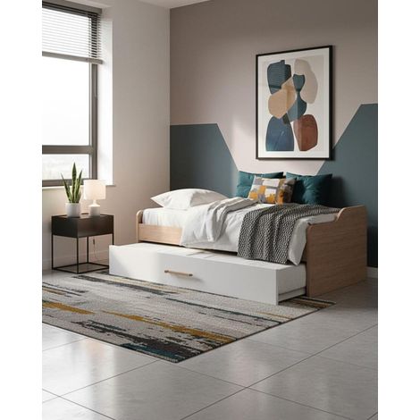 Letto attrezzato Jonny - Letto salvaspazio moderno per cameretta - Struttura virginia e cassettone bianco - Letto estraibile inferiore - Rete a doghe inclusa e materassi esclusi (1/5)