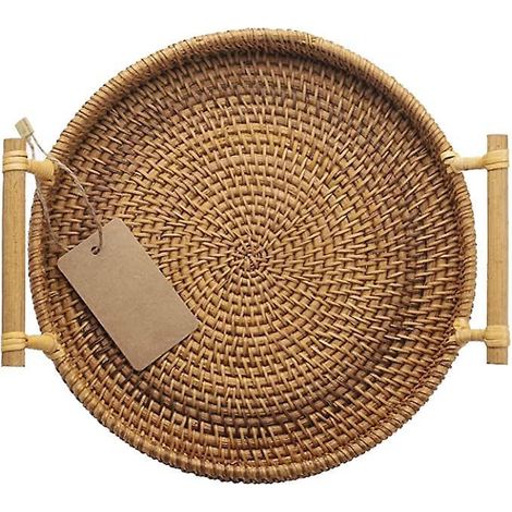 (24cm Diamtre)corbeille Pain Et Fruits, Plateau De Service En Osier Rond Avec Poignes, Rotin (1/5)
