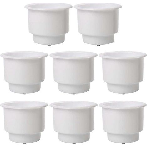 Lotes de 8 portavasos de plástico blanco con ranura para vaso y sistema de drenaje, para barcos, coches, autocaravanas, etc. (1/5)