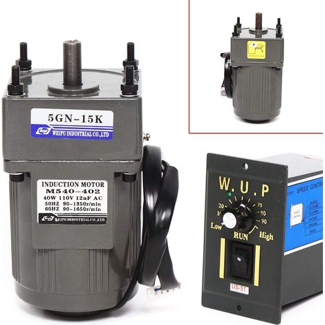 Getriebemotor Elektromotor Wechselstrom 40W 220V, Einstellbarer Getriebemotor Hohe Drehmomente Einstellbarer mit Drehzahlregler, 1: 15 (15 K), 90 U/min (1/5)