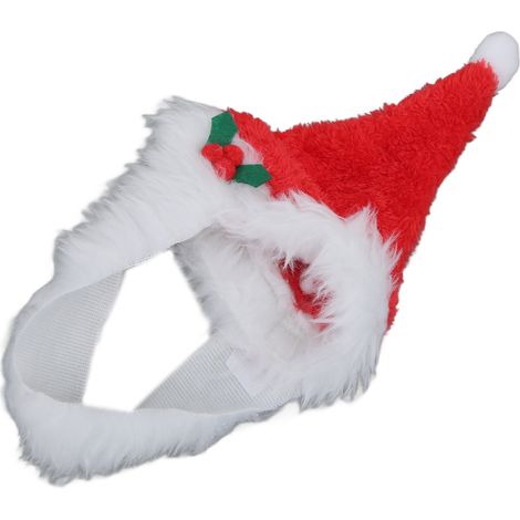 Bonnet de Noël pour chien, doux pour la peau, avec fermeture auto-agrippante et motif barbe. (1/5)
