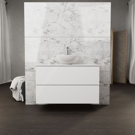 Inda - Mobile bagno L.100 con lavabo in appoggio / Bianco lucido