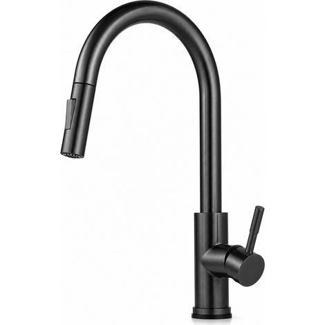 Brushed Black Stainless Steel Kitchen Mixer Tap with Pull-Out Spray Head (1/5)