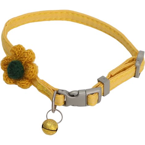 1 Collar ajustable de poliéster para mascotas con diseño de flor de 6 pétalos, cascabel y anilla en D, para perros y gatos. (1/5)