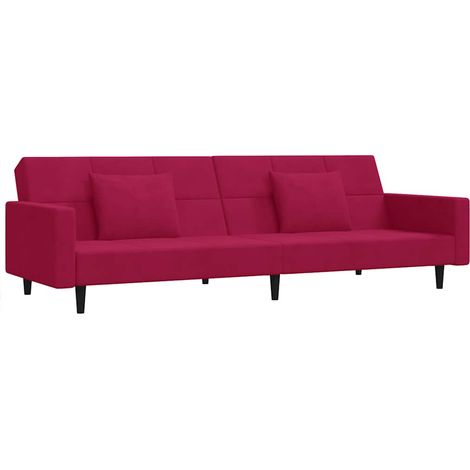 Canapé Sofa-lit à 2 places et deux oreillers Rouge bordeaux Velours (1/5)