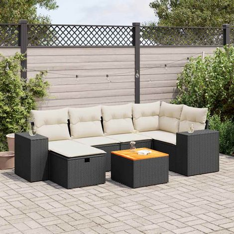 Salon de jardin 7 pcs avec coussins noir résine tressée vidaXL (1/5)