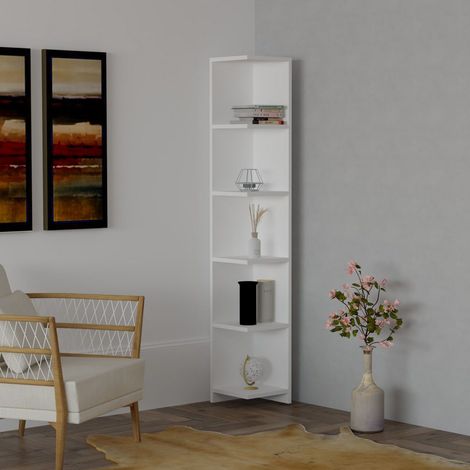 Tufillo Bücherregal, 5 Böden Bibliothek, Freistehend, Vertikale Struktur, 25x25x160h cm Weiß (1/3)