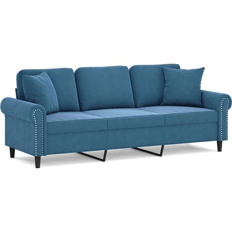Canapé 3 places,Sofa pour Salon,Banquette avec oreillers décoratifs bleu 180 cm velours CFW539536