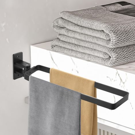 Porte-Serviettes Pivotant 180° Double Barre Mural 32,5 cm – Aluminium Noir Mat, Fixation Vis ou Adhésif (1/5)