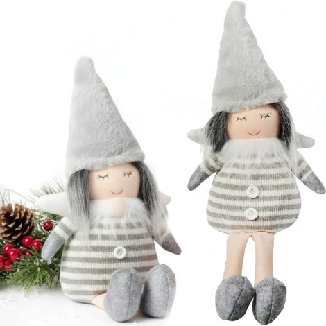 Ángel de peluche sentado con piernas colgantes, 40 cm - Gris (1/5)