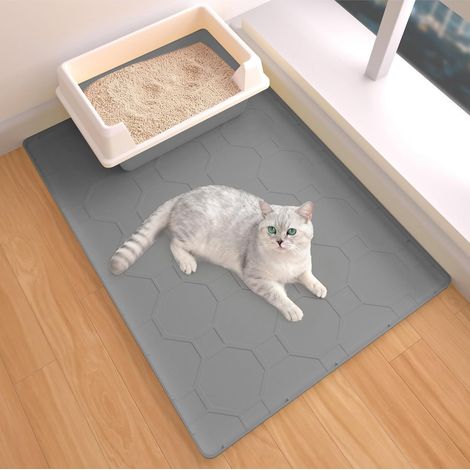 Tapis pour litière pour chat 71 x 56 cm, matériau en silicone souple, tapis pour bac à litière imperméable, antidérapant et facile à nettoyer, tapis pour chat durable pour l'intérieur et le jardin (1/5)