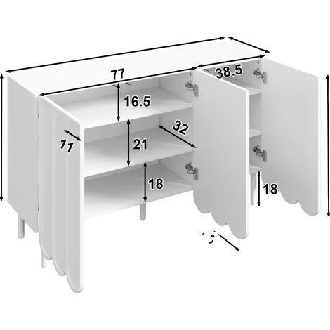Buffet, Design sans Poignée, Étagères Réglables, comme sur l'image (1/2)