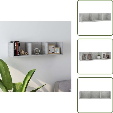 Étagère murale à CD Gris béton 75x18x18 cm Bois d'ingénierie - Etagere Murale - Étagère Cd - Rangement Cd Dvd - Meuble Mural - Bibliothèque Murale (1/5)