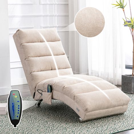 Chaise longue de masaje 55x148x84 cm beige en lino con vibración suave y bolsillo lateral (1/5)