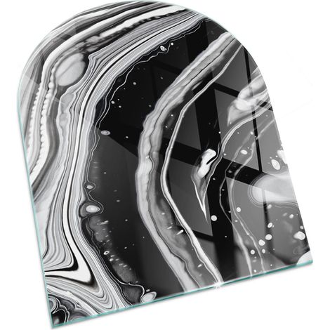 Dekorative Glasplatte für Kaminofen Schutzplatte mit ESG Sicherheitsglas Funkenschutzplatte Glasboden für Kamin Abstrakte Wellen und Linien 80x70 cm