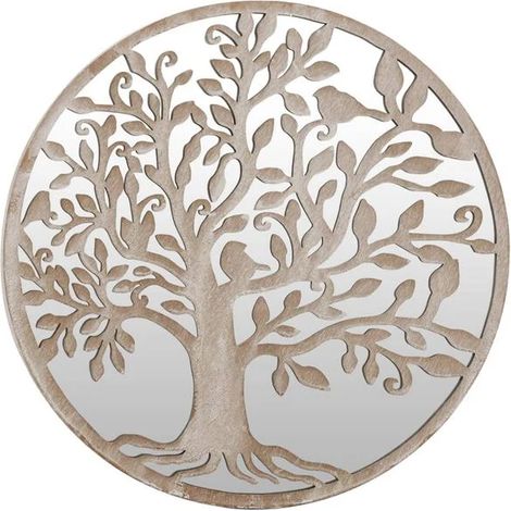 Miroir de jardin, couleur sable, 40 x 2,5 cm, rond, en fer forgé, pour usage extérieur. (1/5)