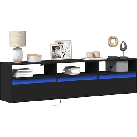 vidaXL Meuble TV mural avec éclairage LED noir 180 x 31 x 45 cm (1/5)