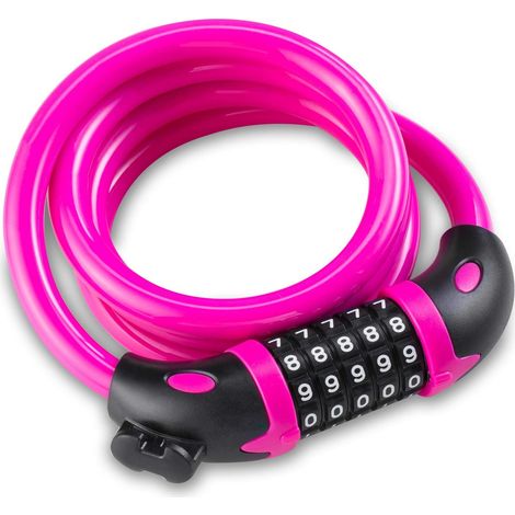 Bike Lock Bicycle Lock Chain ,5-Digit Combination Lock Core Steel Wire Bike Lock Security&Portable Bicycle Locks-Pink (1/5)