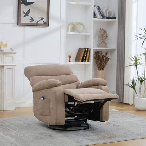 Fauteuil relax électrique pivotant 360°, avec massage et chauffage, en chenille, taupe (1/5)