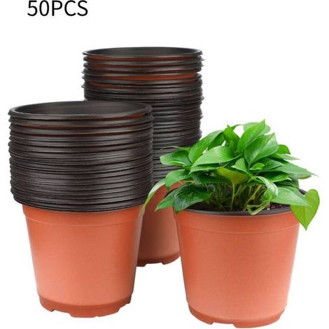 50 Pack 15cm Plastic Seedling Pots, Outdoor Flower Pots, Potted Tomato Pots, Brown (1/5)
