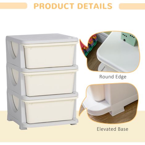 Organisateur de jouets à 3 niveaux avec 3 tiroirs en plastique blanc crème, solution de rangement idéale pour la chambre d'enfant (1/5)