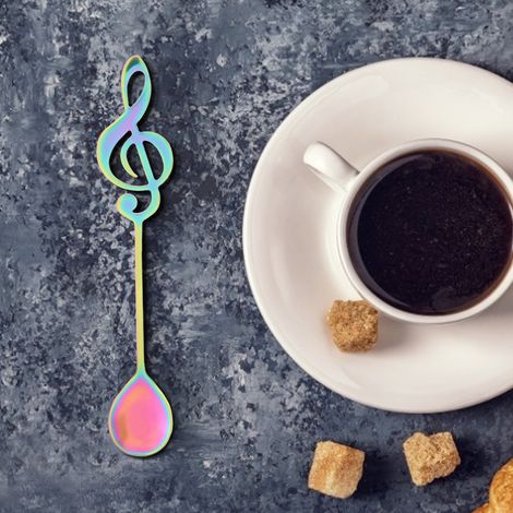 Dessertlöffel aus Edelstahl, Mixlöffel mit Musiknote, farbenfroh, 6er-Set, für heiße und kalte Getränke (1/5)