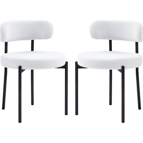 Sillas de comedor 2 unidades, tapizado tipo fleece, asiento acolchado, patas metálicas, blanco crema (1/5)