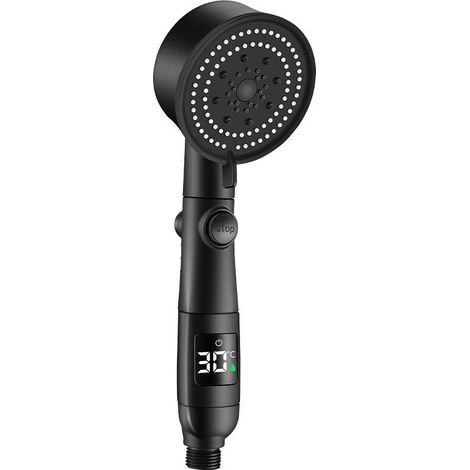 Water Saving Shower Head, 5 Modes Shower Head with Water Stop, High Pressure Shower Head (Black) (1/4)
