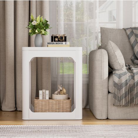 Set di 2 tavolini 50x40x60 cm in MDF bianco con vano portaoggetti FloraGrace (1/5)