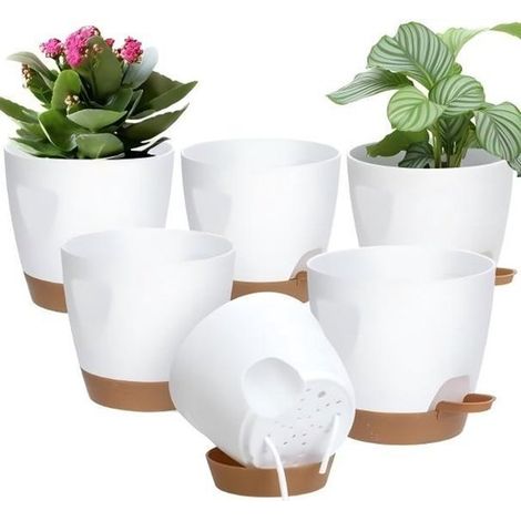 Maceta，Juego de 5 macetas，Macetas de plástico，Con desagüe y plato，Para uso interior y exterior，Para plantas de interior，De 13 a 18 cm，Negra (1/5)