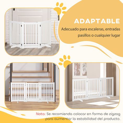 Barrière pour animaux pliable à 3 panneaux avec 1 porte et pieds de support pour couloir ou escalier. 155 x 35.5 x 76 cm. blanche (1/5)