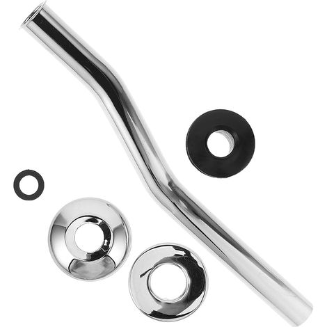 Kit D’accessoires pour Urinoir en Acier Inoxydable avec Joints Tube Coudé D’alimentation, Rallonge de Valve de Chasse, Couvercle Décoratif Argenté, 20x4, 7x4, 7cm (1/5)