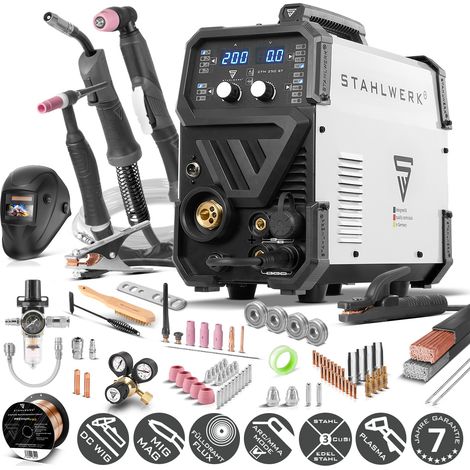 STAHLWERK Schweißgerät 4-in-1 Kombi CTM-250 ST – Vollausstattung – WIG, MIG/MAG, MMA (E-Hand/ARC), FLUX (Fülldraht) bis 200 A, CUT (Plasma) bis 45 A, Schneidleistung bis 14 mm, Parameter einstellbar (1/5)