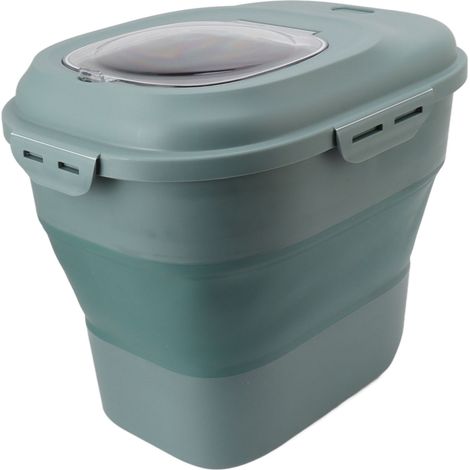 Grand récipient de rangement pour riz, pliable avec gobelet doseur et roulette, vert (1/5)