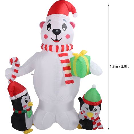 Décoration de Noël gonflable pingouin/ours de 1,80 m avec lumières colorées - Adorable décoration gonflable pour jardin ou pelouse - Prise britannique 220 V (1/5)