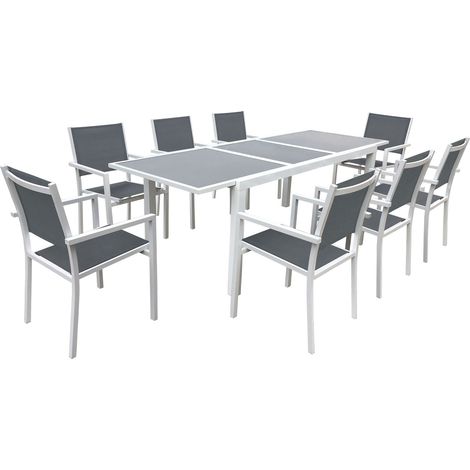 Ausziehbare Gartenmöbel FIRENZE aus grauem Textilene 8-Sitzer - Weißaluminium