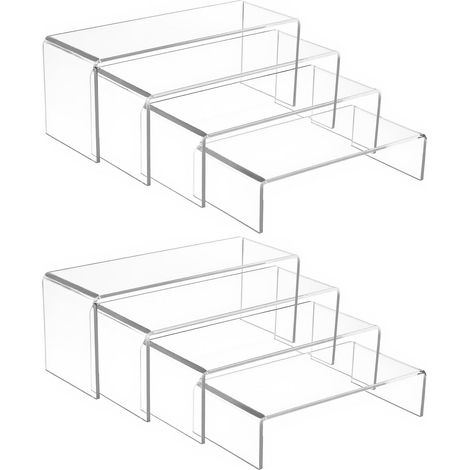 Expositor acrílico de 8 piezas, 4 tamaños, soporte transparente, expositor de perfumes, ideal para escaparates, cupcakes, joyas, perfumes y figuritas. (1/5)