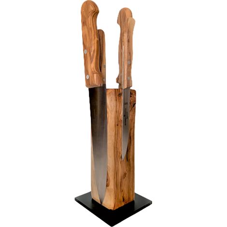 Bloc porte-couteaux magnétique en bois d'olivier avec socle en 6 x 6 x 20 cm - PANGIVO (1/3)