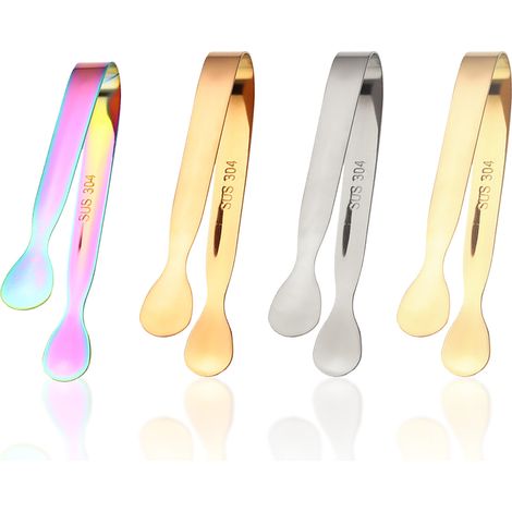 Lot de 4 pinces à glaçons, mini pinces à sucre, petites pinces de service en acier inoxydable, pinces miniatures de cuisine pour le thé, le café (colorées)-AquaForge (1/5)