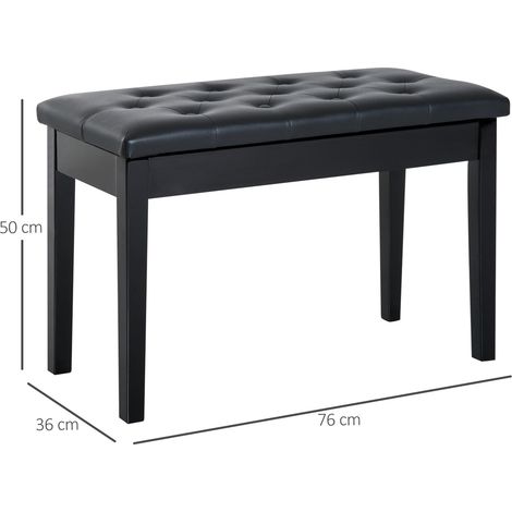 Klavierhocker, Klavierbank mit Verstecktem Stauraum, Klavierstuhl mit Kunstleder Kissen, Pianobank, Massivholz Keyboardbank für Piano, Keyboard, 76 x 36 x 50 cm, Schwarz (1/5)