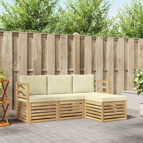 vidaXL Outdoor-Sofagarnitur 4 pcs Weiß und Creme 185,5 x 122,5 x 73 cm (1/5)