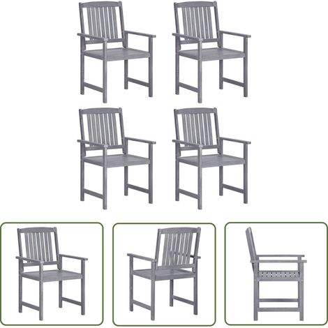 The Living Store Chaises de jardin lot de 4 Bois massif d'acacia Gris - Chaise De Jardin - Meubles De Jardin - Mobilier De Jardin - Acacia - Chaise En Bois (1/5)