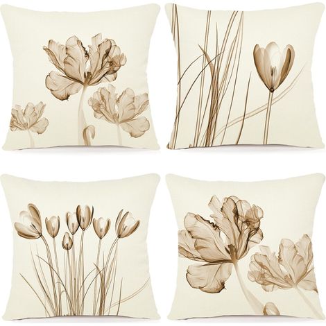 Lot de 4 Housse Coussin 60x60 Florale Peinture à l'aquarelle Housses de Coussin Décoratives en Coton Lin Taie Oreiller de Canapé Housse De Coussincarré pour Lit Voiture De La Maison Canapé (1/5)