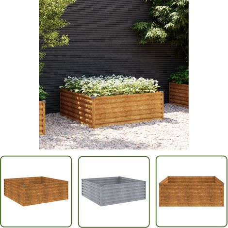 The Living Store Lit surélevé de jardin 100x100x36 cm acier corten - Jardiniere Exterieur - Bac A Fleurs - Lit Surélevé Jardin - Acier Corten - Plante Decorative (1/5)
