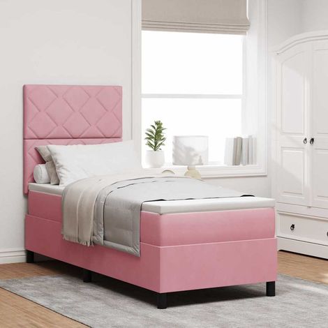 LED Boxspringbett mit Matratze Rosa 80 x 200 cm Samt